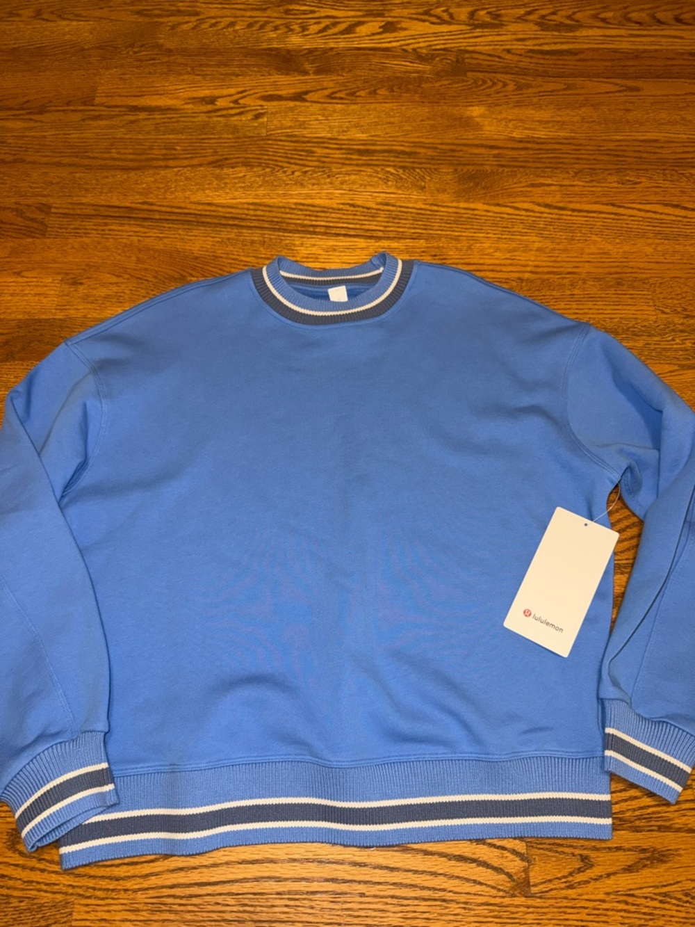 lululemon athletica Light Blue Crewneck Sweater with Stripe Trim